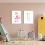 Set 2 tablouri Balerină cu nume personalizabil litera E