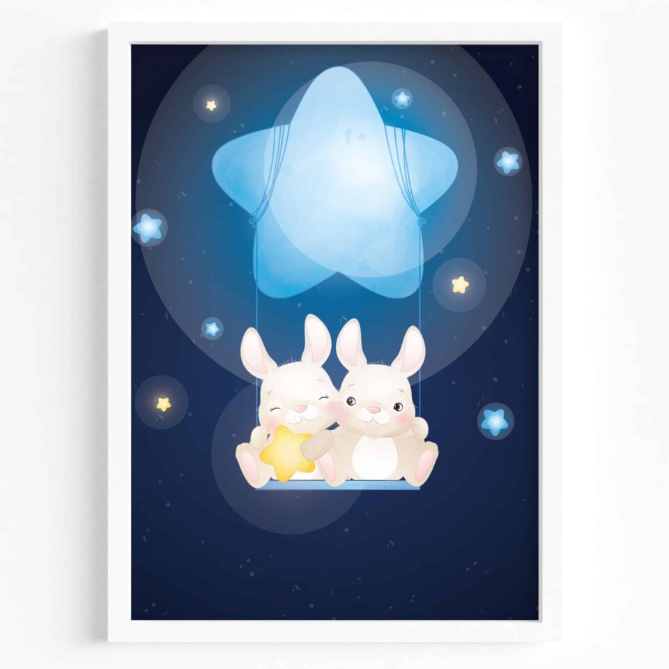 Set 3 tablouri Iepuraș lună și stele - imagine 2