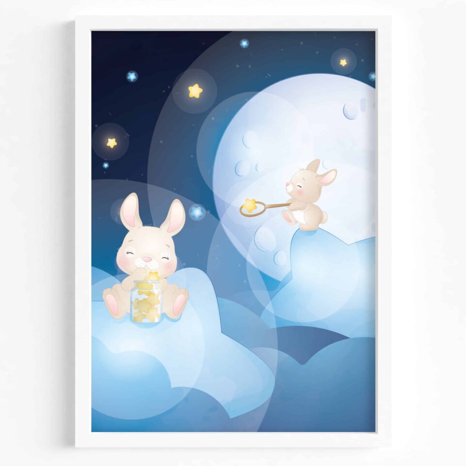 Set 3 tablouri Iepuraș lună și stele - imagine 4
