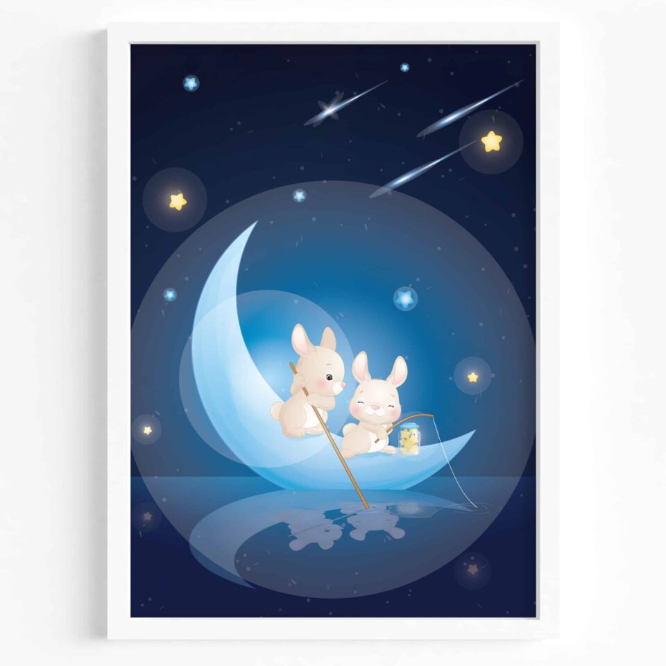 Set 3 tablouri Iepuraș lună și stele - imagine 3