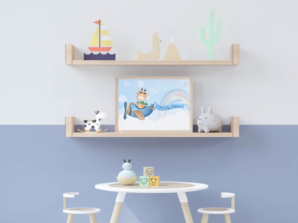 tablou girafa in avion dream big little one camera