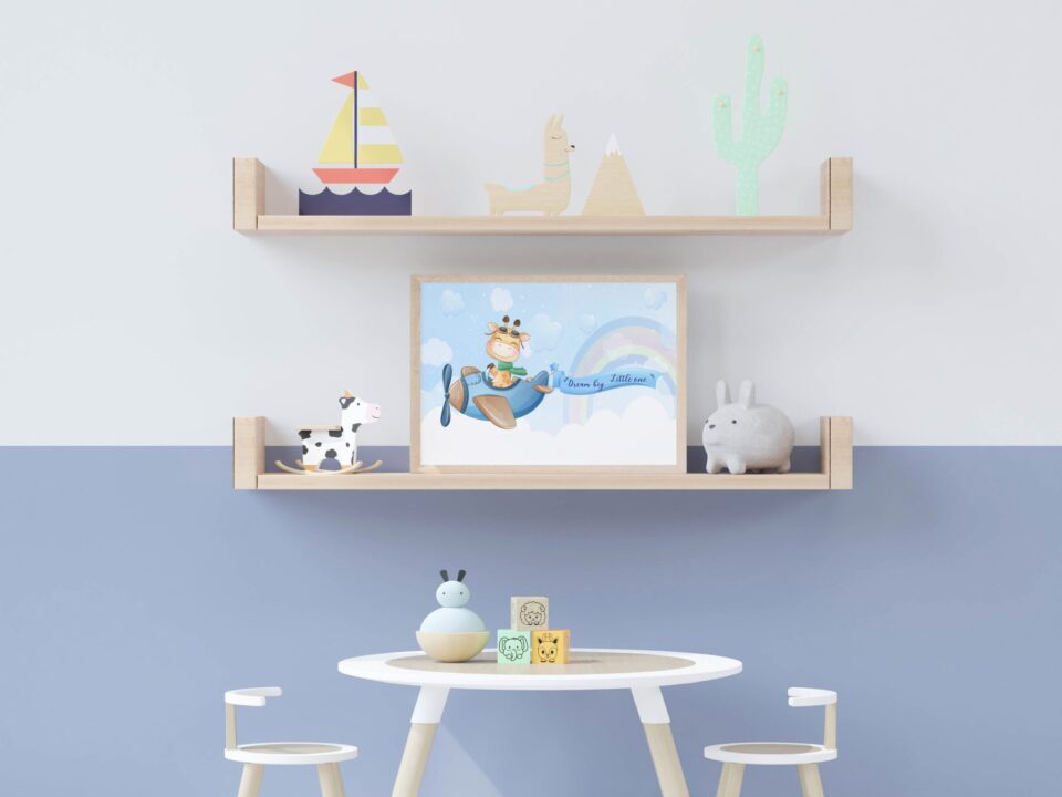 tablou girafa in avion dream big little one camera