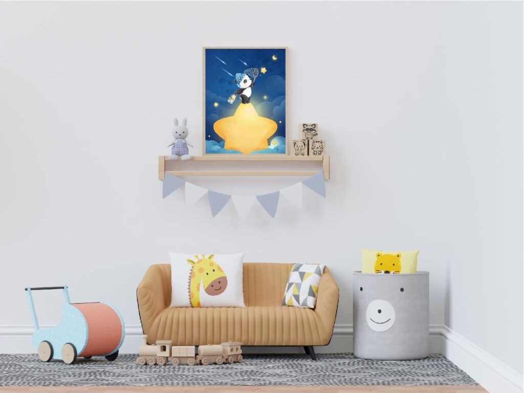 tablou panda printre stele camera