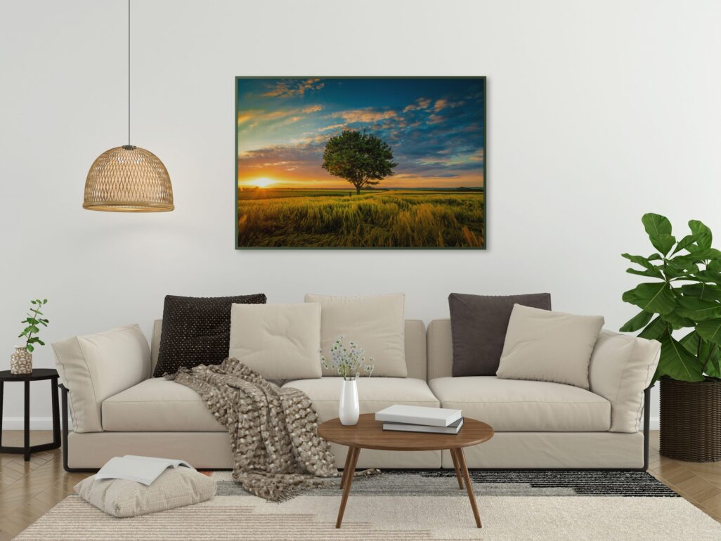 tablou textură canvas copac în apus de soare camera