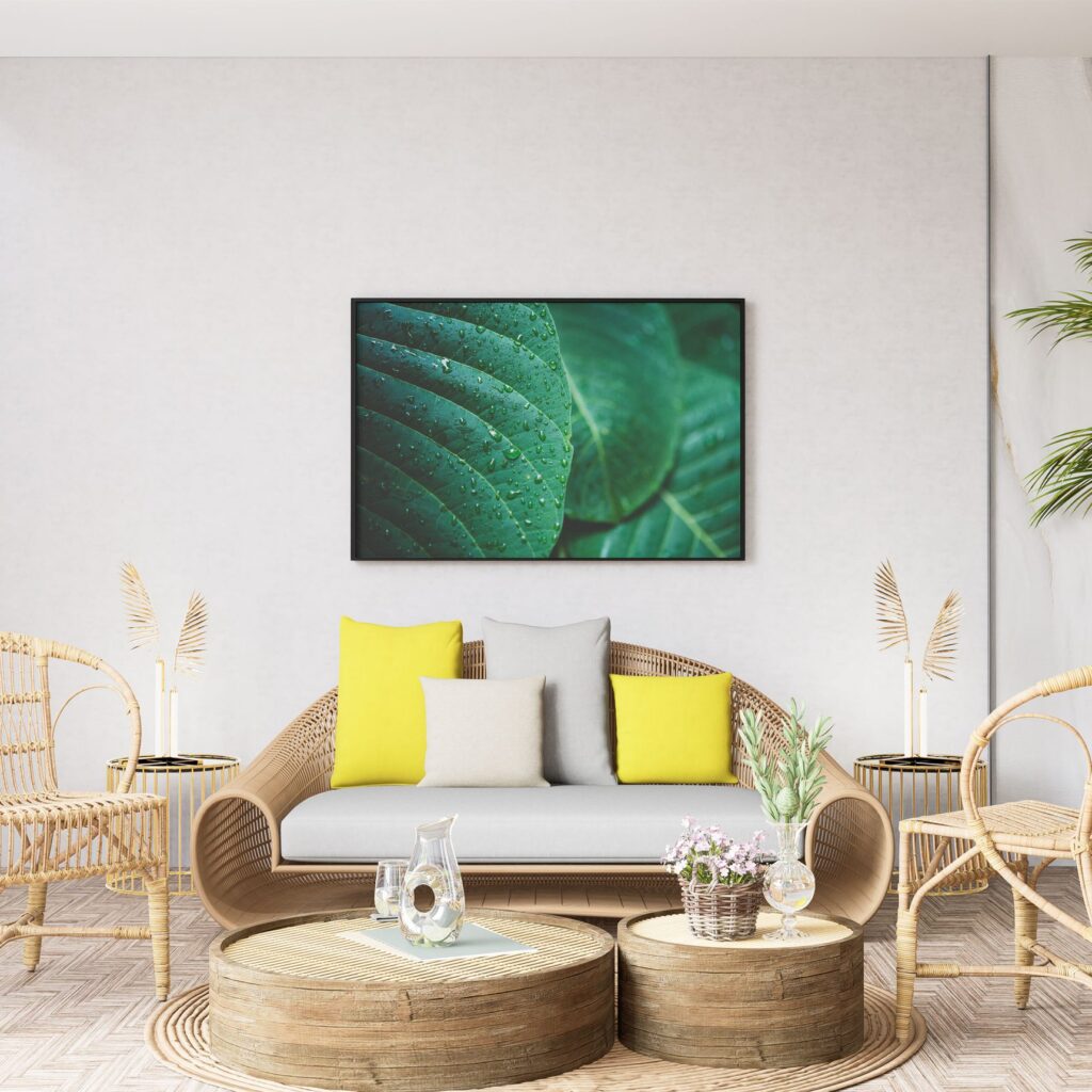 tablou textură canvas ploaie pe frunze tropicale camera
