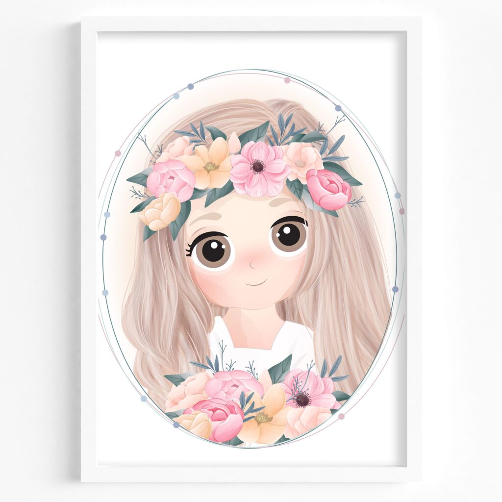 tablou fetiță cu coroniță de flori