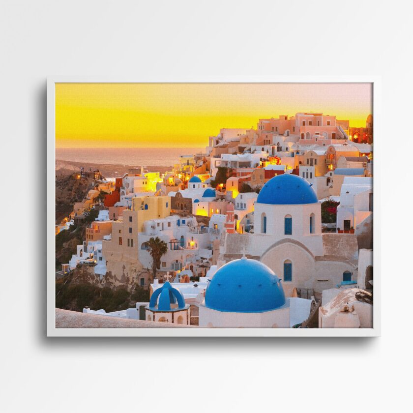 tablou textură canvas apus în santorini