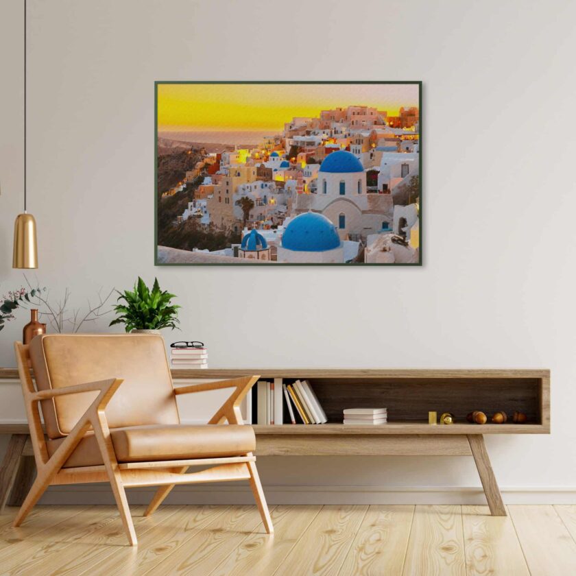 tablou textură canvas apus în santorini camera