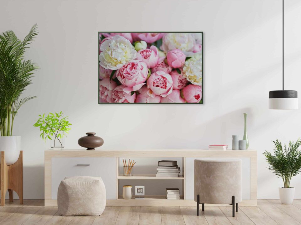 tablou textură canvas buchet de bujori camera