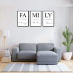 set 3 tablouri inimaliste family alb