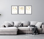 set 3 tablouri minimaliste family auriu