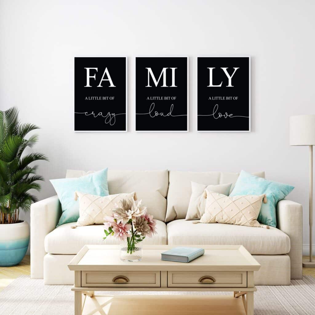 set 3 tablouri minimaliste family black