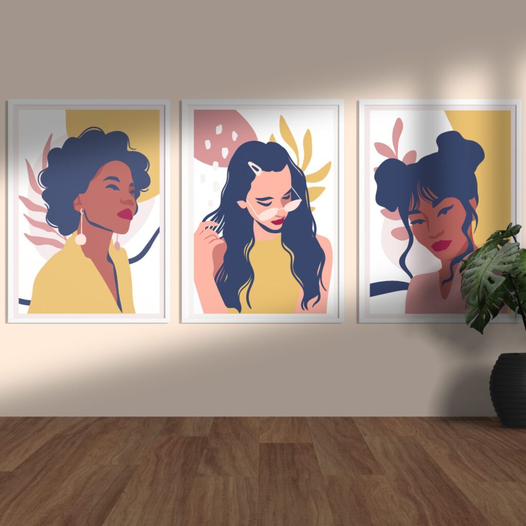 chic women set 3 tablouri abstracte