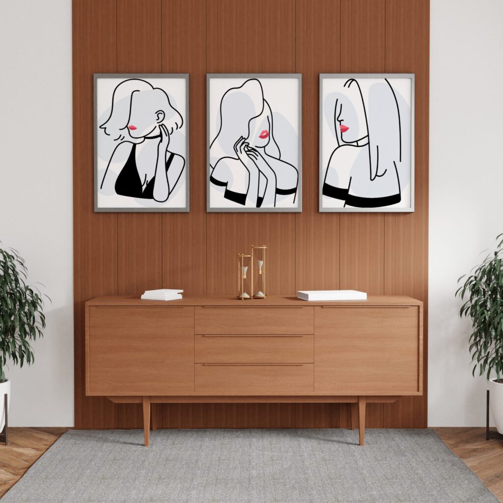 minimalist elegant women set 3 tablouri abstracte