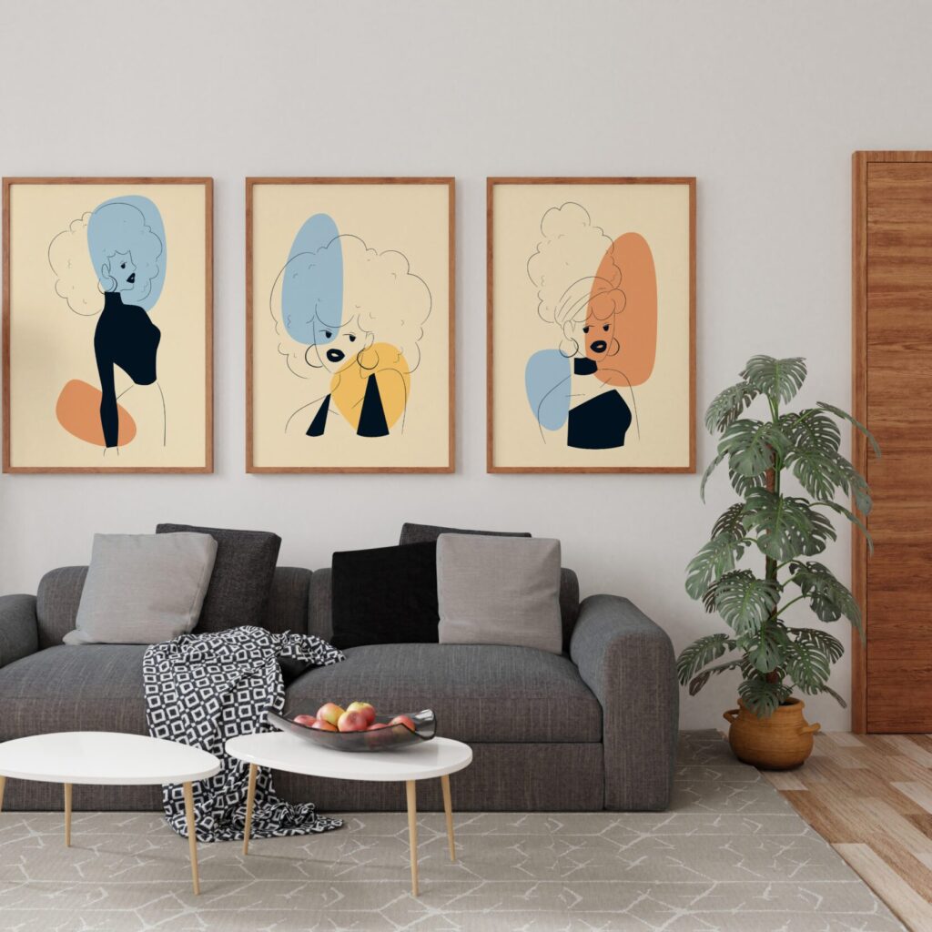 women minimalist lines set 3 tablouri abstracte