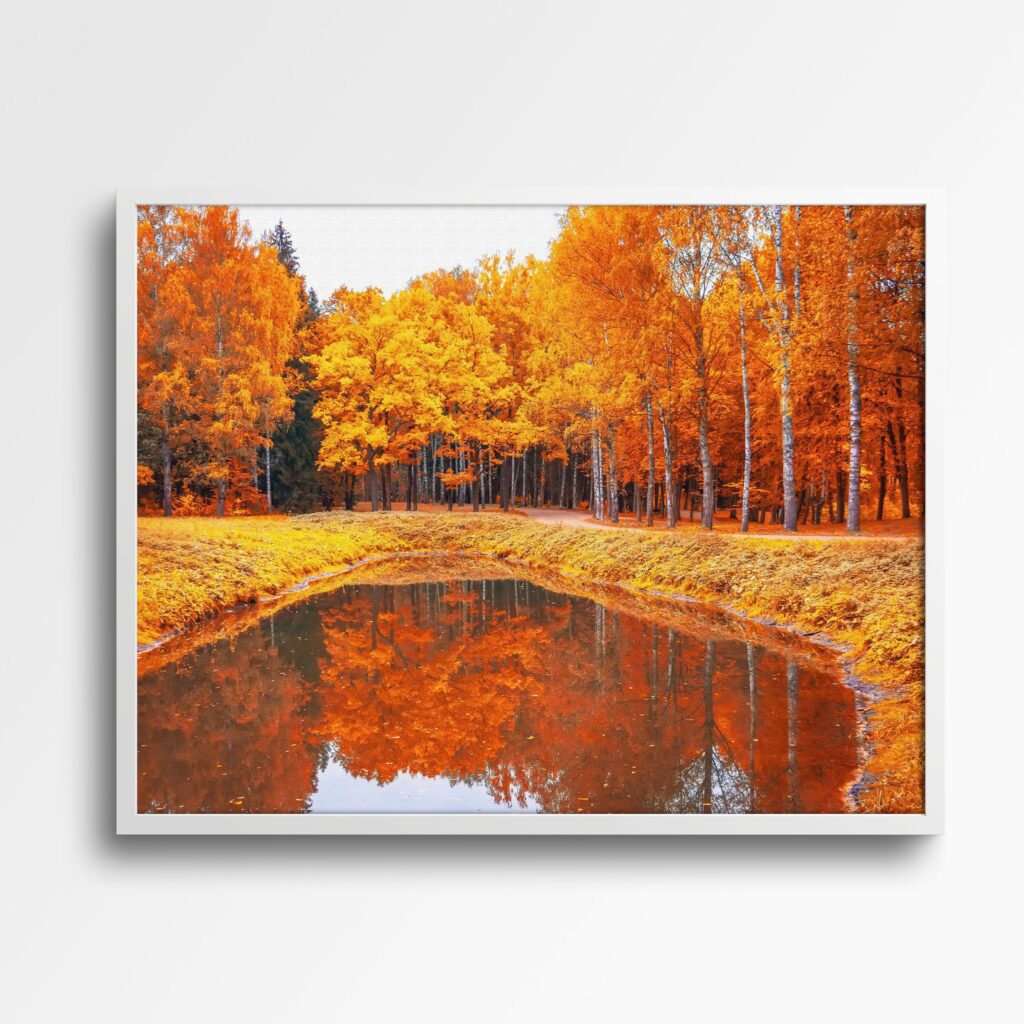 autumn lake tablou textură canvas