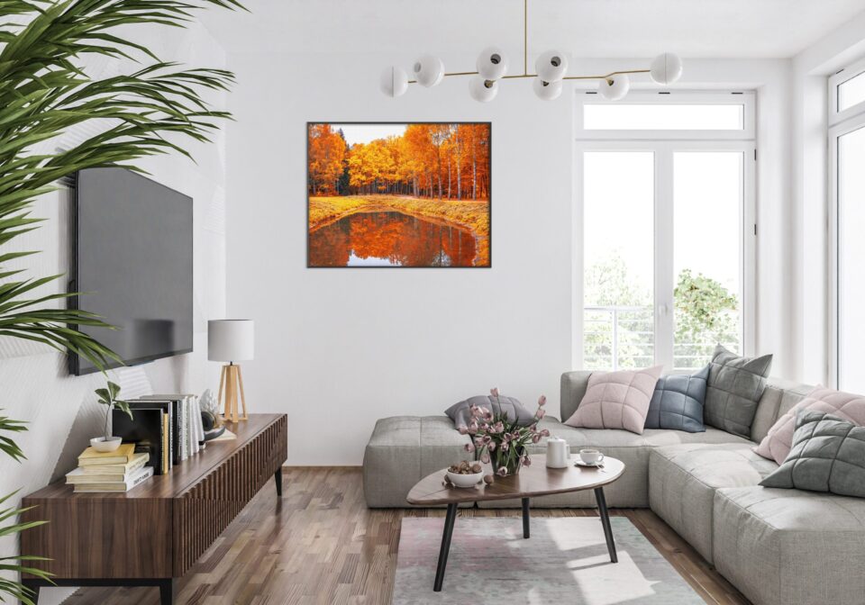 autumn lake tablou textură canvas