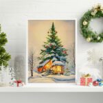 cabană cu brad Împodobit tablou de iarnă tip acuarelă