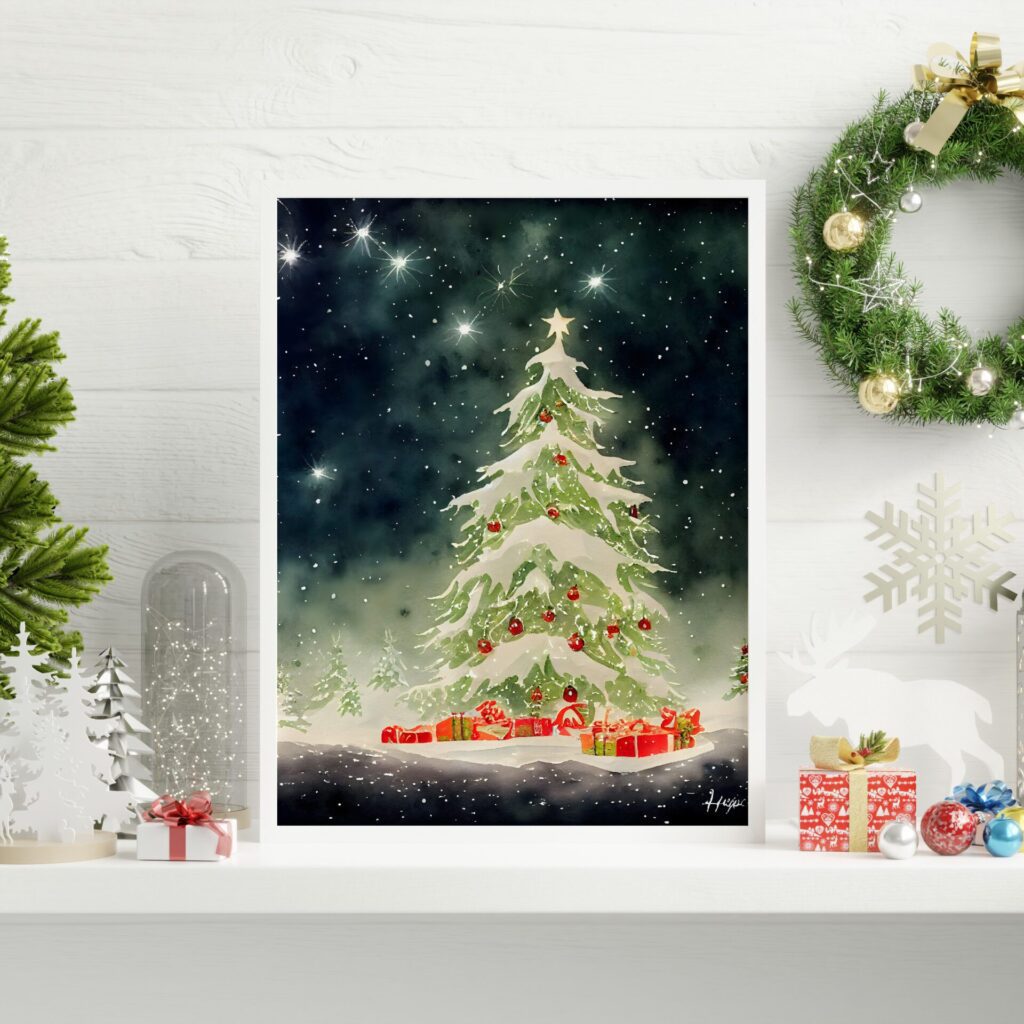 presents under the christmas tree tablou de iarnă