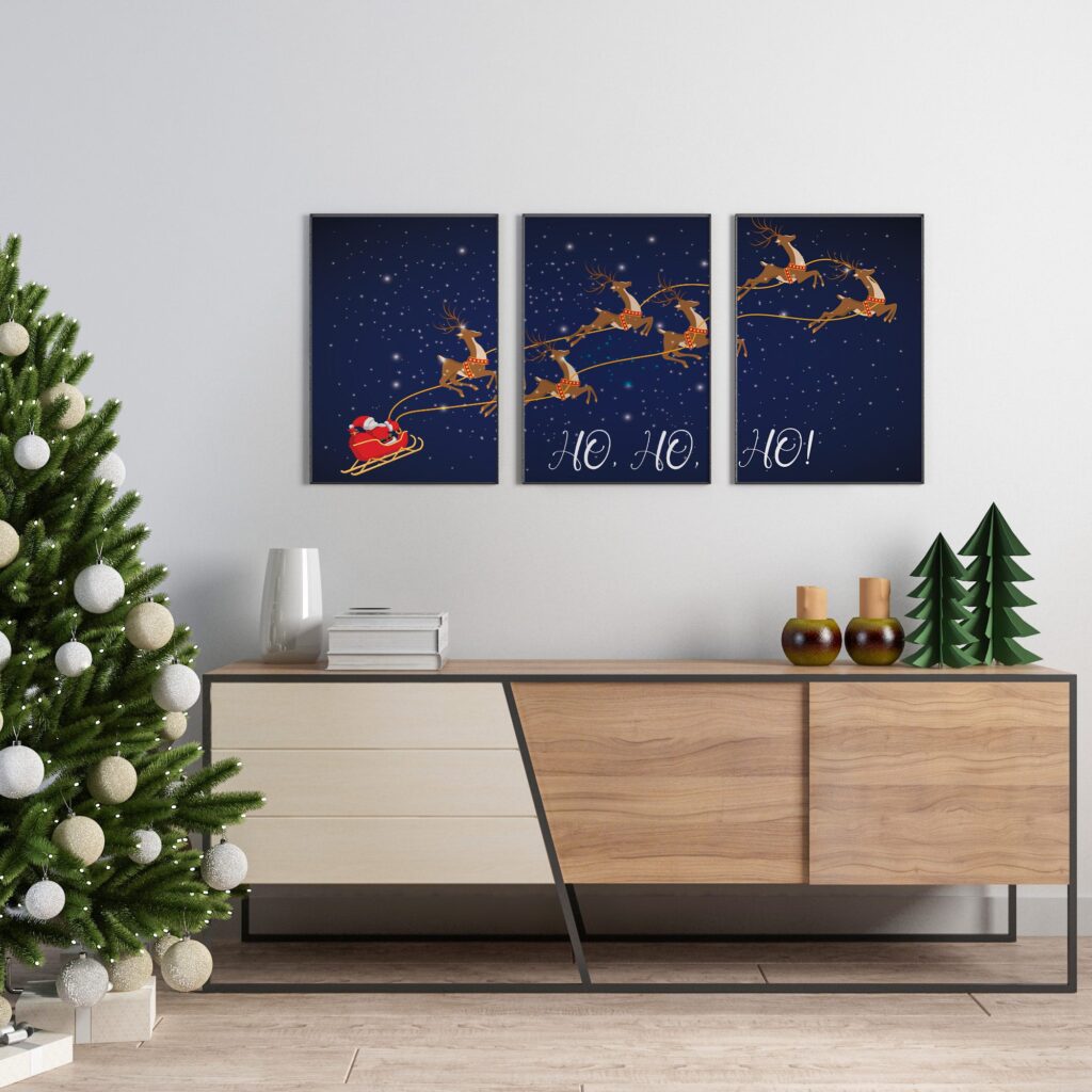 moș crăciun și renii set 3 tablouri model 3 (copiază)