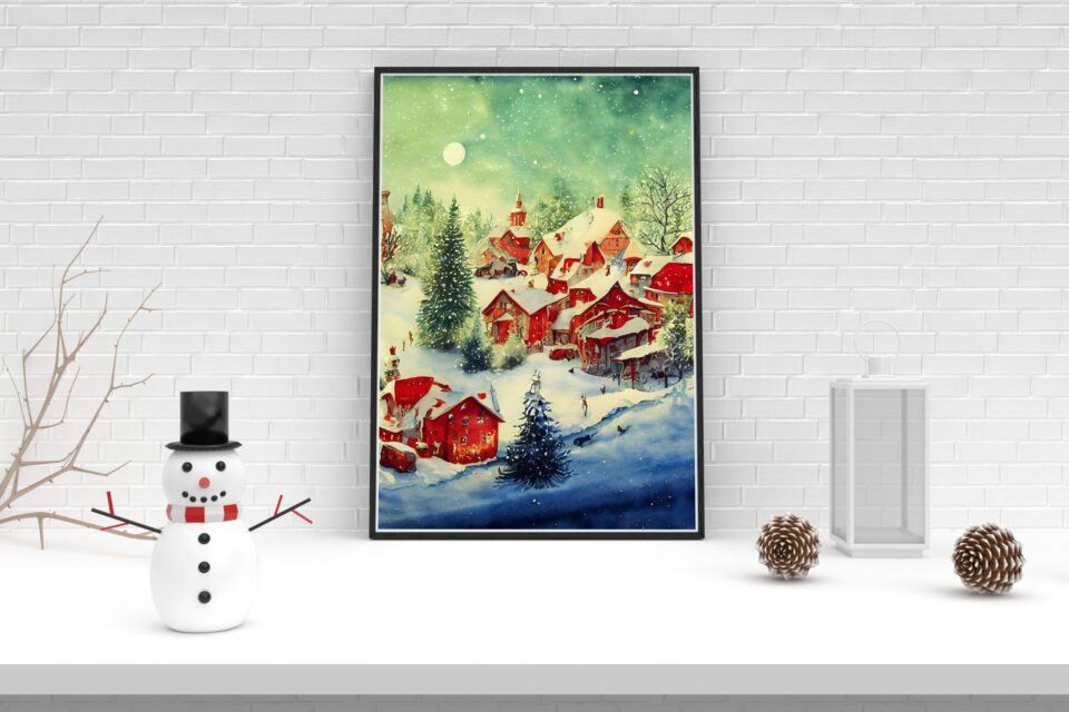 snow is all around tablou de iarnă tip acuarelă