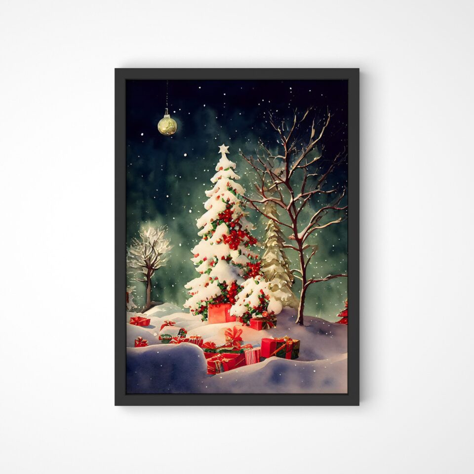 brad de crăciun tablou de iarnă tip acuarelă