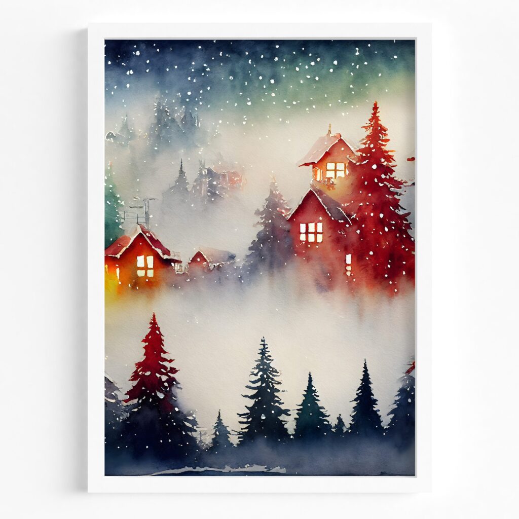 ceață de crăciun tablou de iarnă tip acuarelă