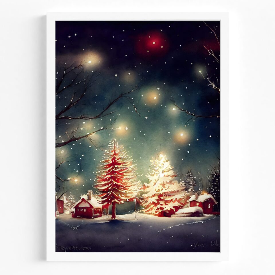 tablou noapte luminata tip acuarela rama alba