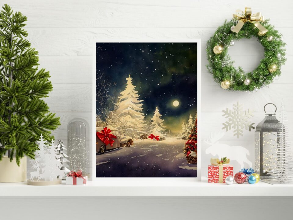 snow everywhere tablou de iarnă tip acuarelă