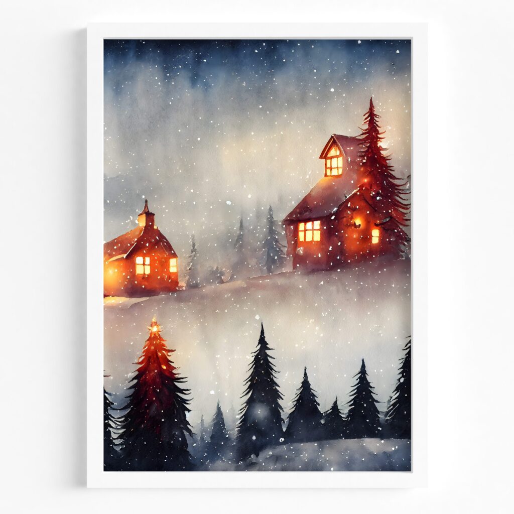 tablouri craciun winter cabin rama alba
