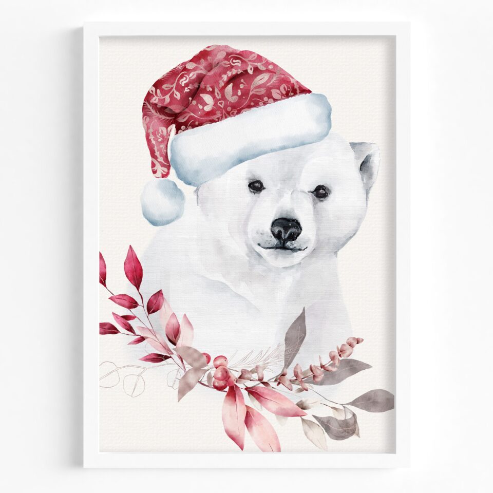 pui de urs polar tablou de iarnă acuarelă