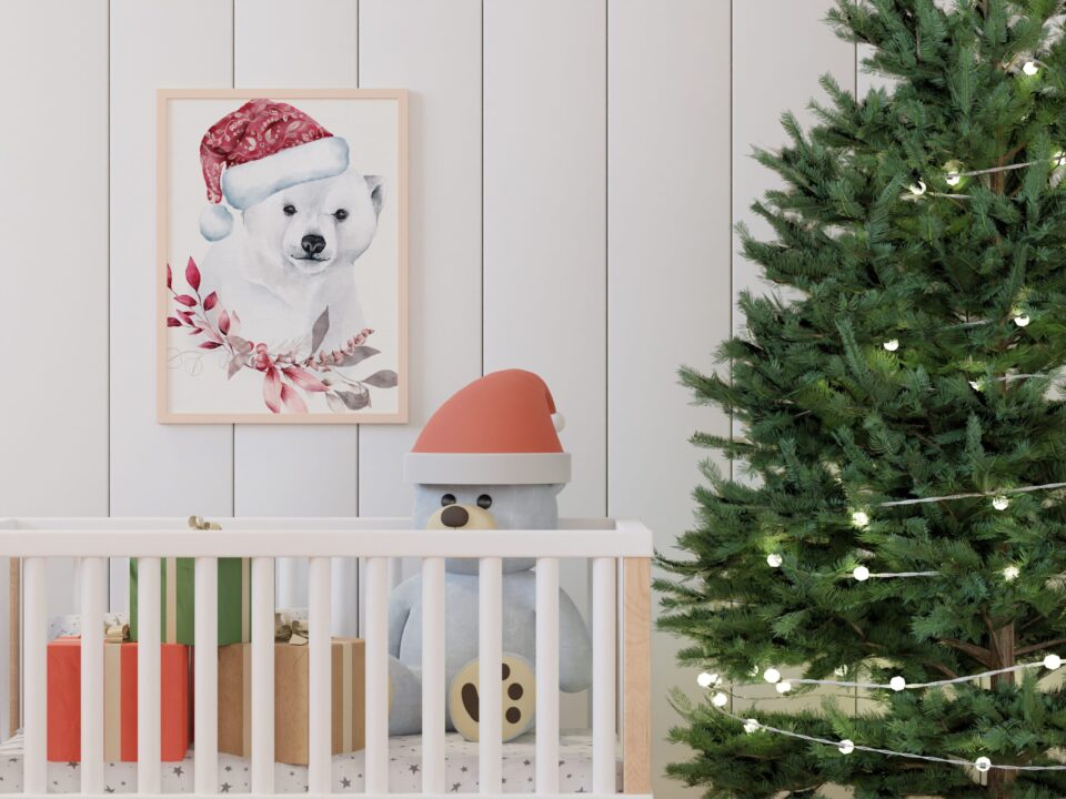 pui de urs polar tablou de iarnă acuarelă