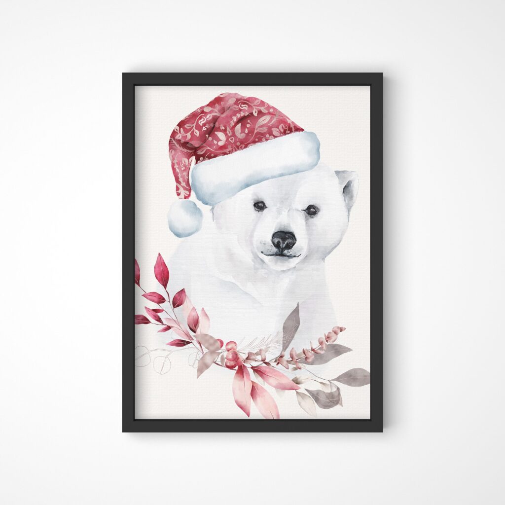 pui de urs polar tablou de iarnă acuarelă