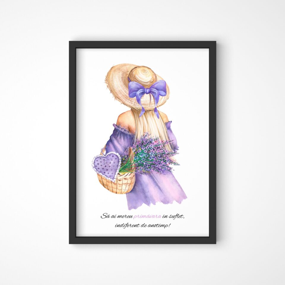 femeie cu coș cu lavandă tablou de primăvară