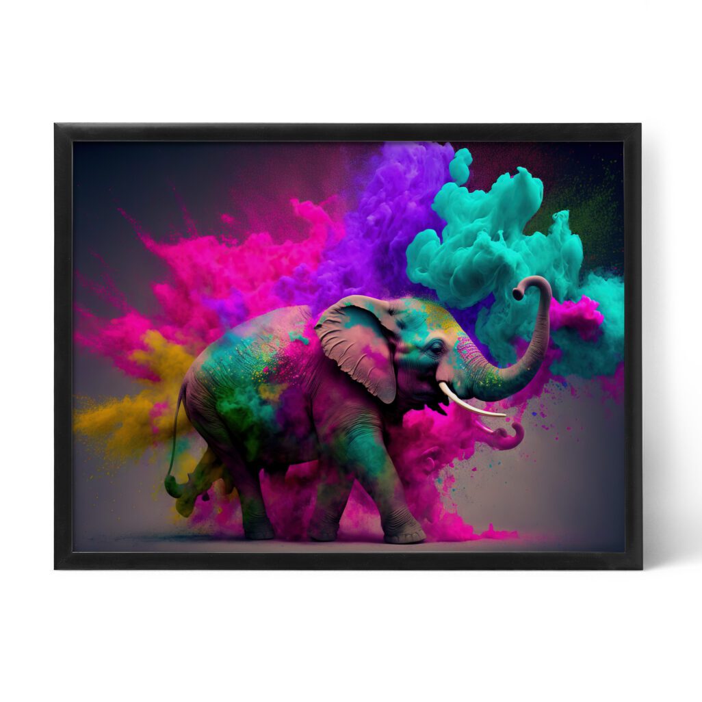 tablou textură canvas elefant cu explozie de culoare
