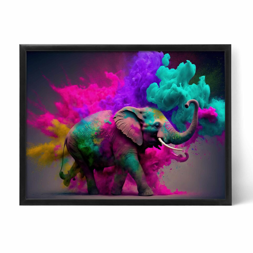 tablou textură canvas elefant cu explozie de culoare
