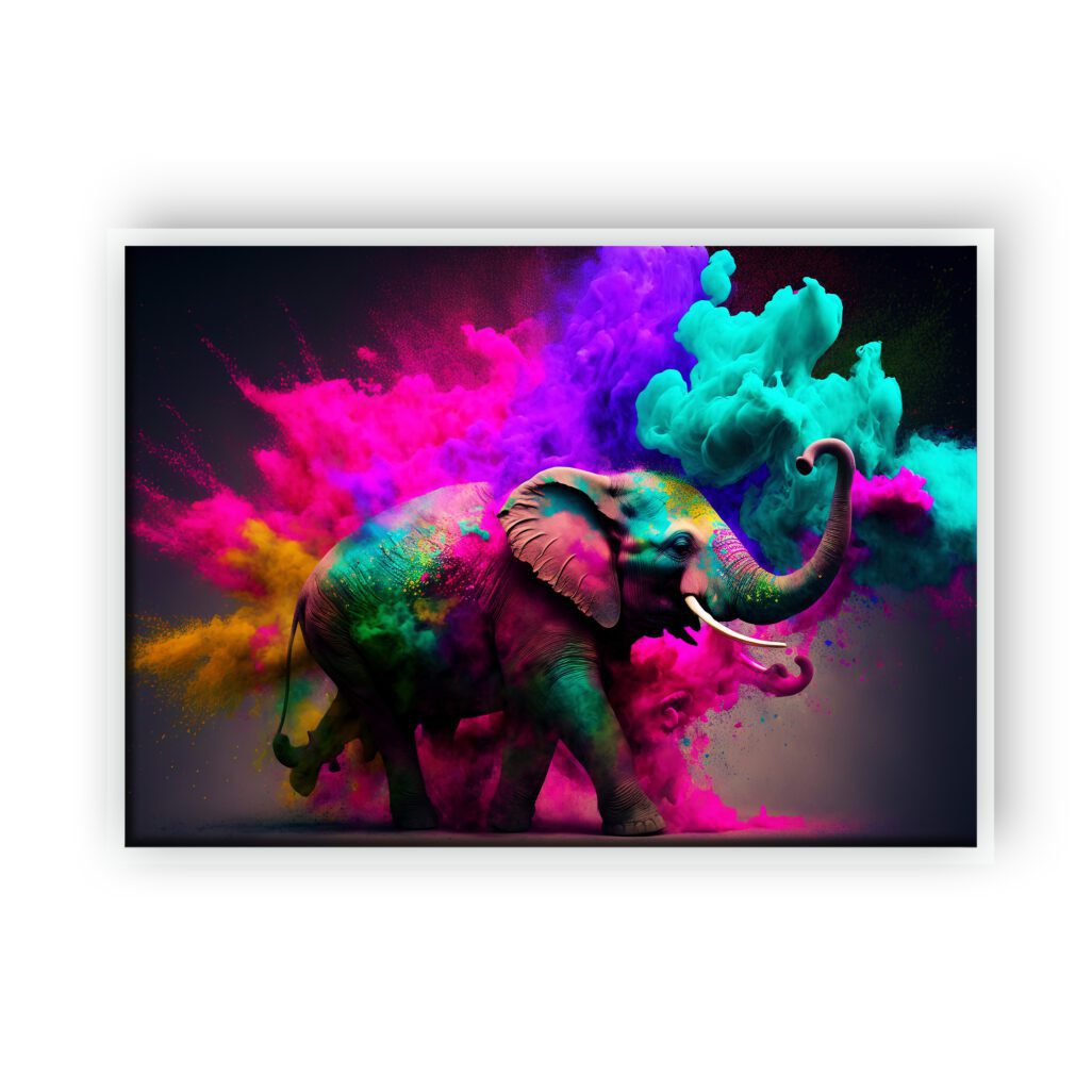 tablou textură canvas elefant cu explozie de culoare