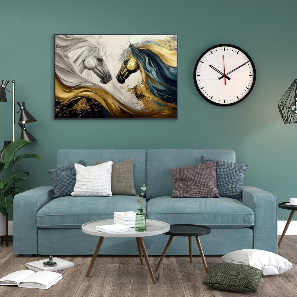 tablou textură canvas abstract two horses