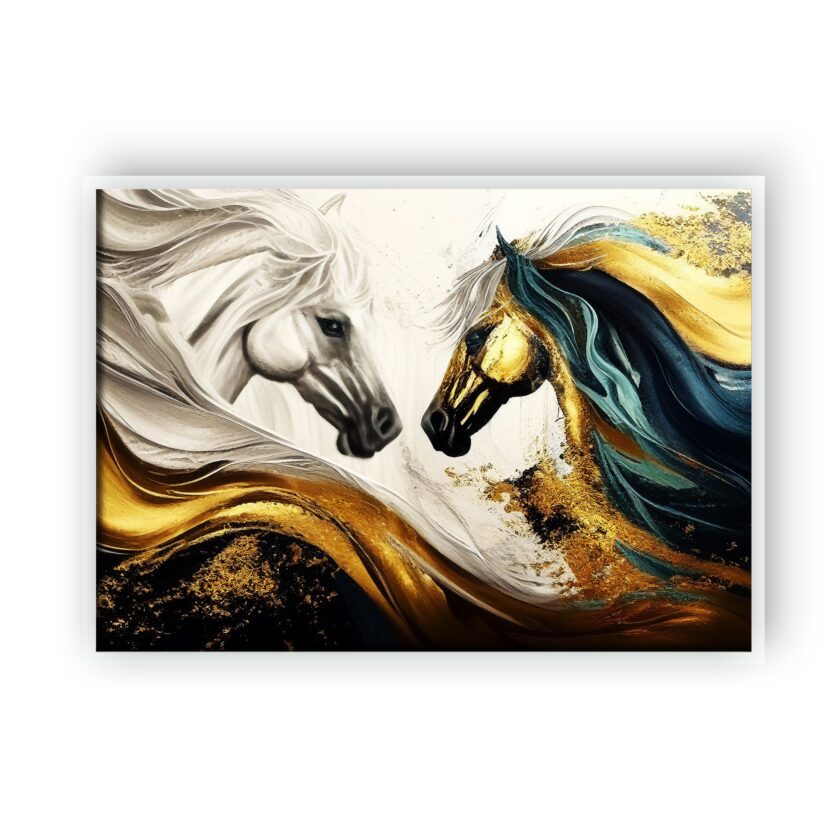 tablou textură canvas abstract two horses