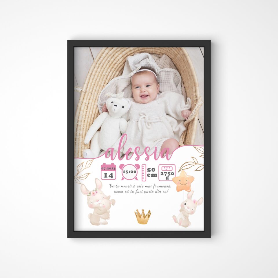 Tablou Personalizat cu Poză Nou-Născut Alessia - imagine 2