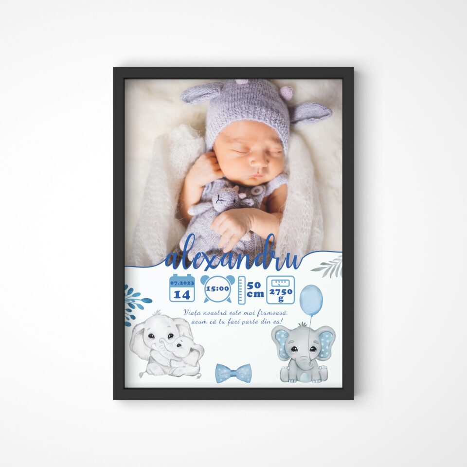 Tablou Personalizat cu Poză Nou-Născut Alexandru - imagine 2
