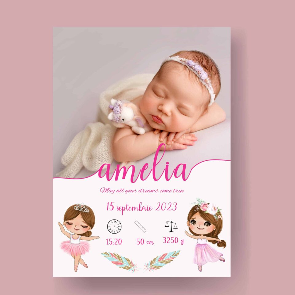 Amelia Tablou Personalizabil cu Poză Nou-Născut în format electronic - imagine 2
