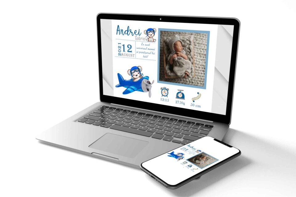 Andrei - Tablou Personalizabil cu Poză Nou-Născut în format electronic - imagine 3