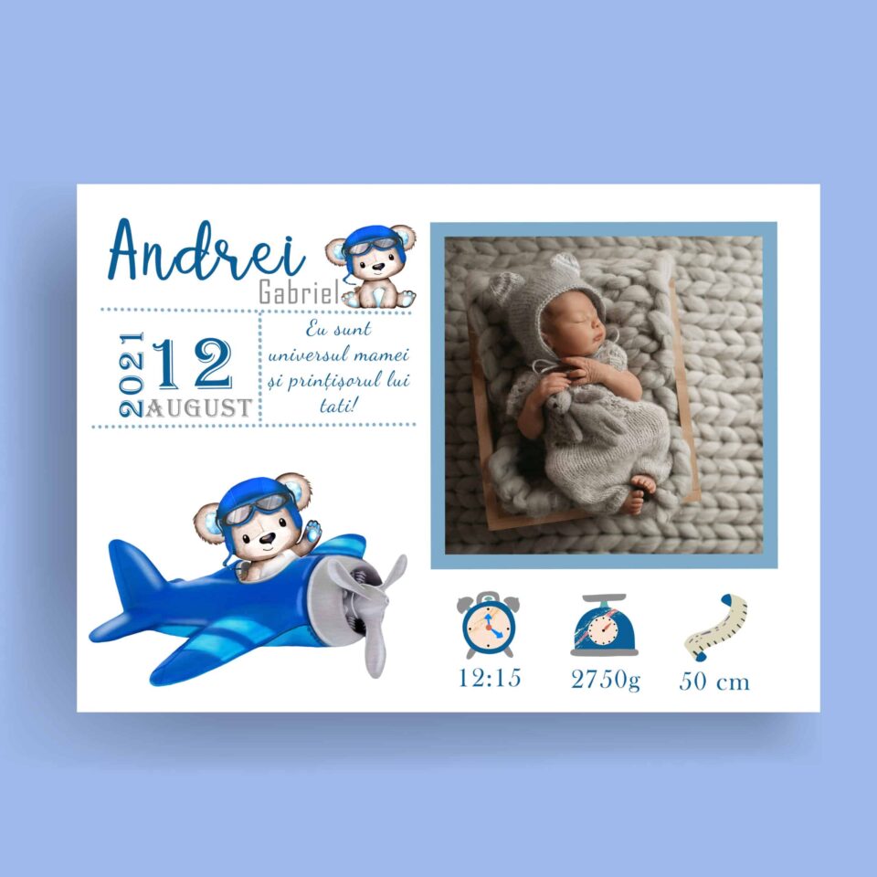 Andrei - Tablou Personalizabil cu Poză Nou-Născut în format electronic - imagine 2