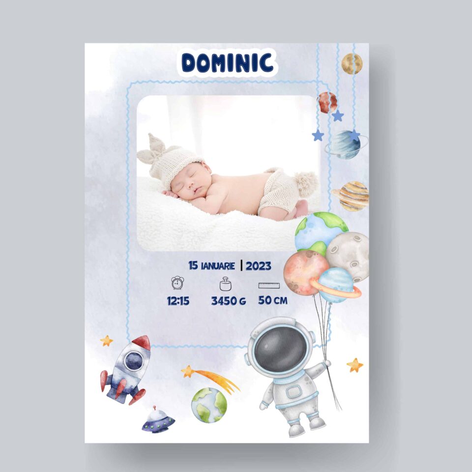 Dominic - Tablou Personalizabil cu Poză Nou-Născut în format electronic - imagine 2