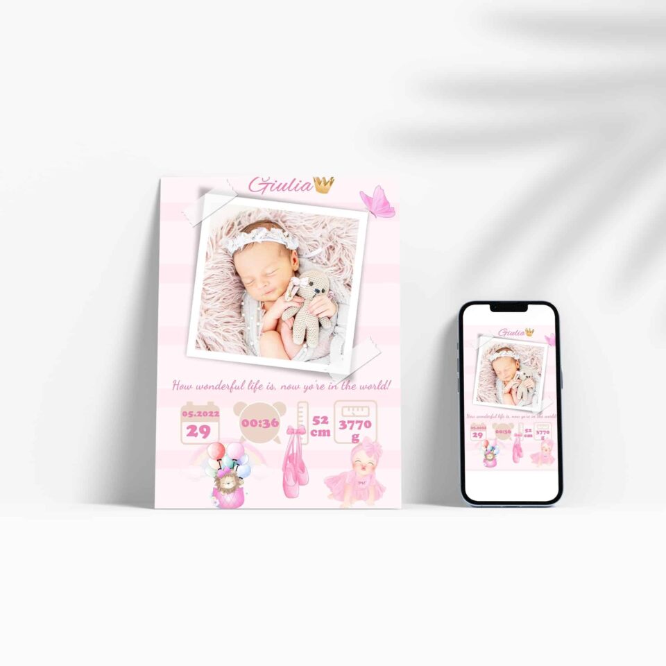 Giulia - Tablou Personalizabil cu Poză Nou-Născut în format electronic - imagine 3