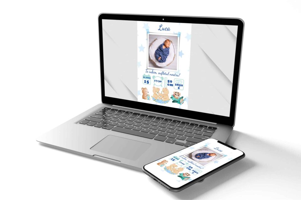 Luca - Tablou Personalizabil cu Poză Nou-Născut în format electronic - imagine 3