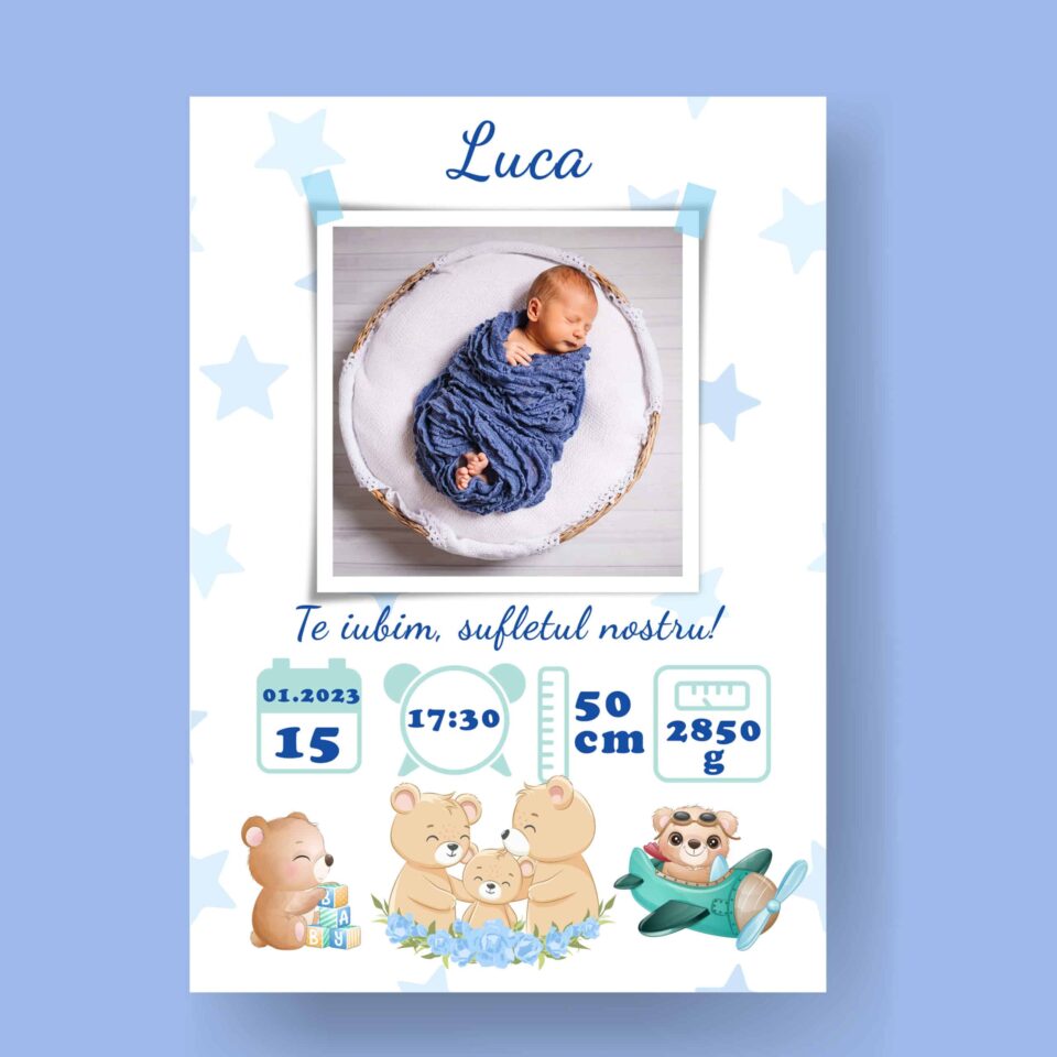 Luca - Tablou Personalizabil cu Poză Nou-Născut în format electronic - imagine 2