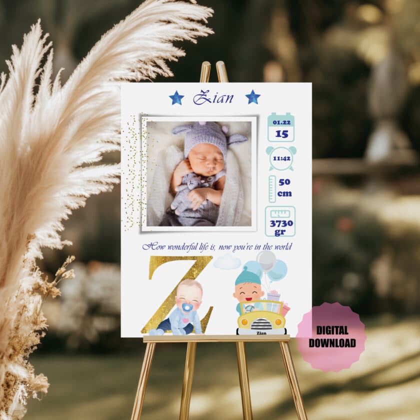 Tablou aniversar cu datele nașterii bebelușului Zian