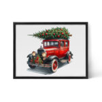 Vintage Red Christmas Car - Tablou de Crăciun